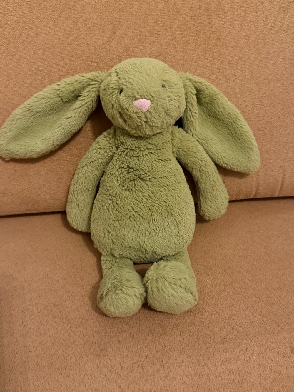 Jellycat Olive Green Plush Bunny with Pink Nose